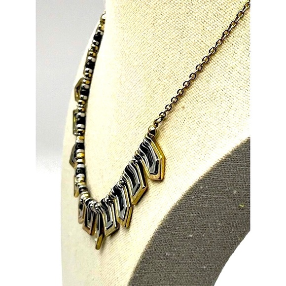Vintage Geometric Necklace With Black Accents & Gold Tone Chain.  B37 - Picture 5 of 8